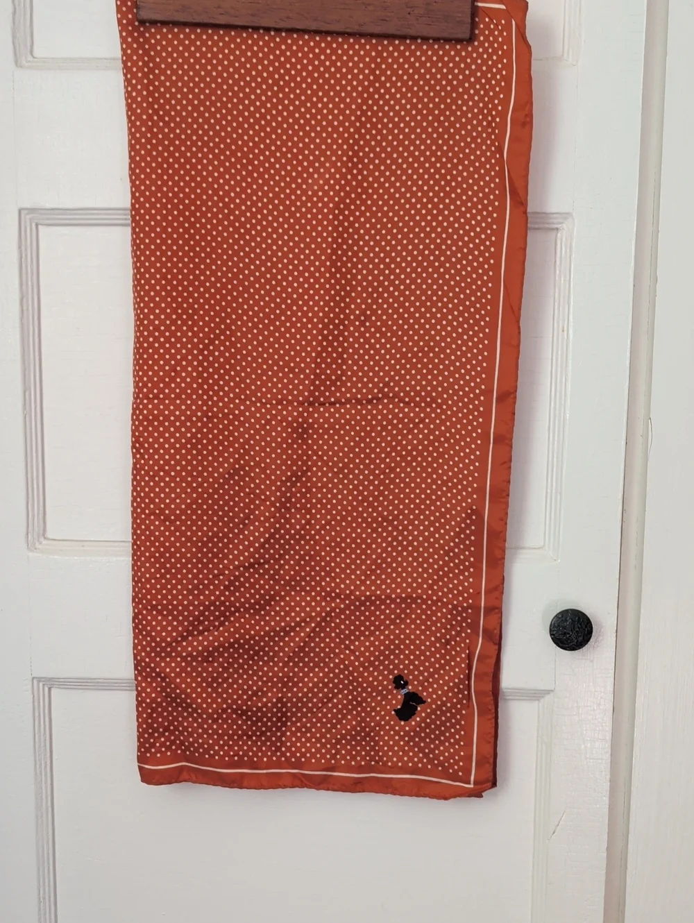 Vintage Silk Scarf Poodle Rust with white polka dots No tags 22' x 23